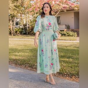 ASOS DESIGN Embroidered Midi Dress in Mint Blue | Size 12 M/L